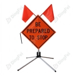 Roll Up Sign & Stand - Be Prepared To Stop Roll Up Traffic Sign With Flag